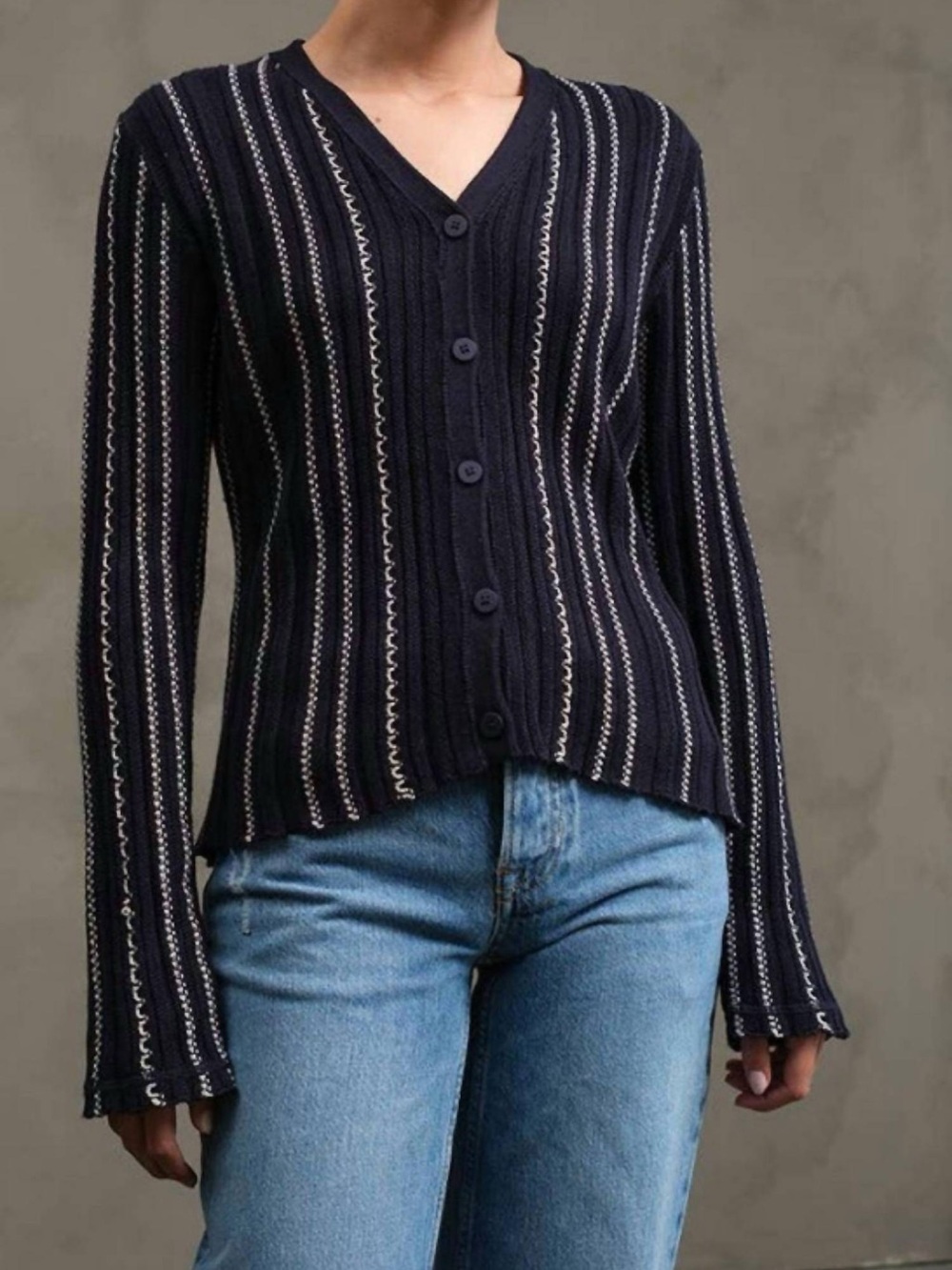 Raisonnel Wavy Days Navy & White Striped Cardigan. Size S. Like New.